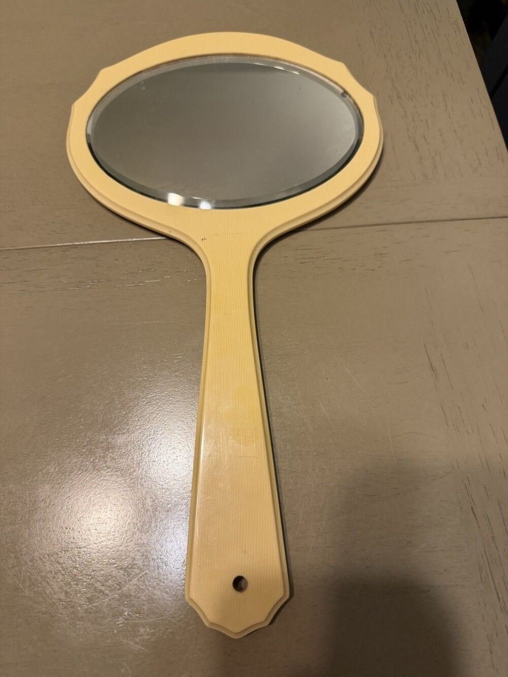 Bakelite Vintage Hand Held Mirror - Solid Pale Yellow 14x8